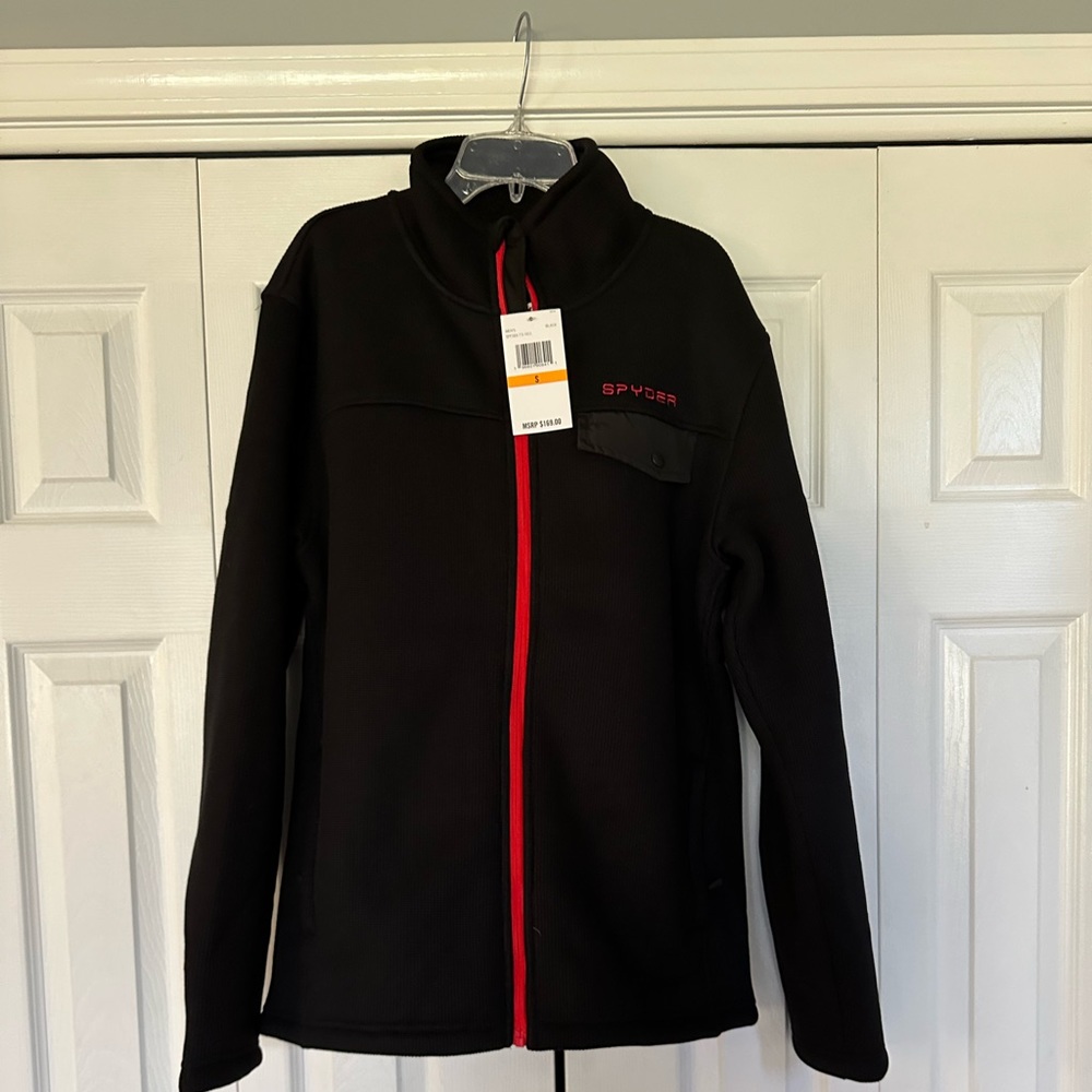 Men’s sz small SPYDER Sherpa lined full zip jacket black with red accent.